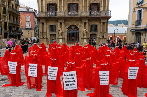 Hull woman wearing only a pair of horns and red veil joins nude activists protesting over torture of bulls