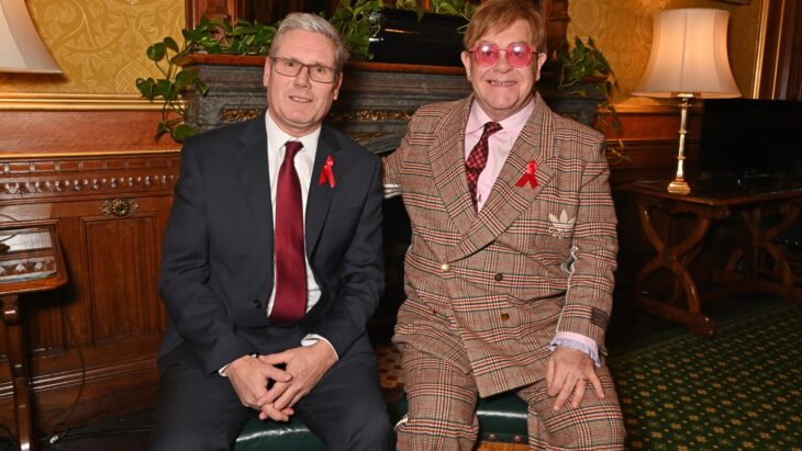 Sir Elton John poses with Keir Starmer during Parliamentary reception to mark star's Aids Foundation