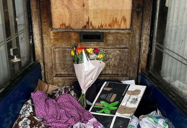 Flowers left in doorway in Milton Road, Gravesend where man collapsed and died