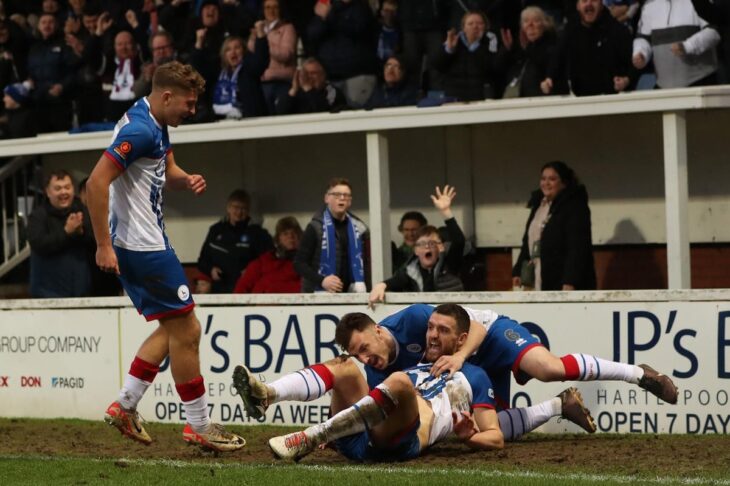 Hartlepool United come from behind to beat Broeham Wood 3-1 as unbeaten run under Kevin Phillips continues