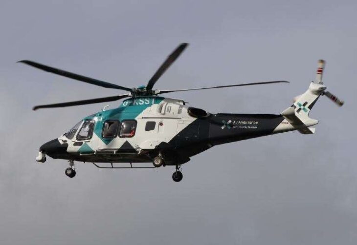 Air ambulance lands near Maybrook Retail Park off Vauxhall Road in Canterbury