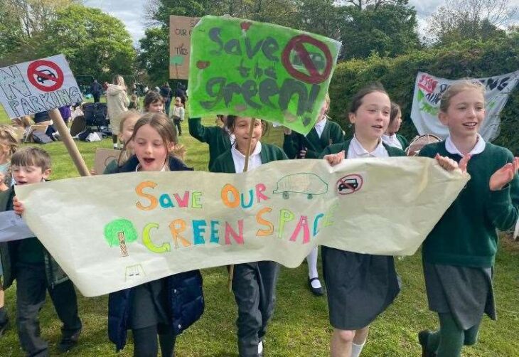 Children from Slade Primary School protest at extension of Castle Fields car park in Tonbridge