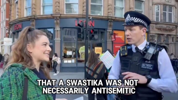 Fury as video shows Met cop insisting swastikas 'need to be taken in context' at pro-Palestine march