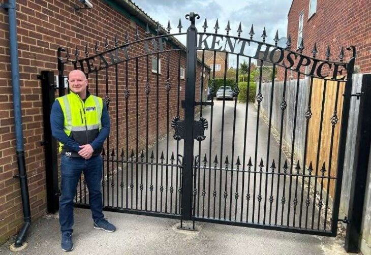 Heart of Kent Hospice gates replaced by GKW Wrought Iron after thieves smashed them when they stole charity’s van from Hall Road, Aylesford
