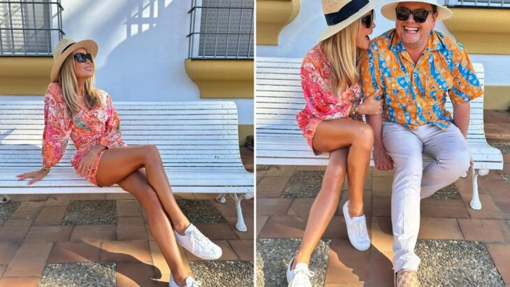 Amanda Holden shows off her legs in minidress as she enjoys the sunshine with pal Alan Carr
