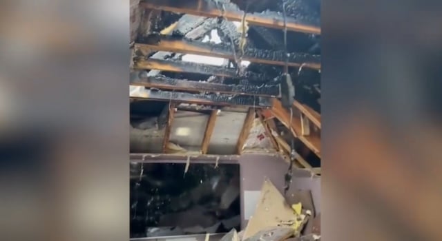 Fire started from suspected lightning strike causes extensive damage to home in shocking video footage