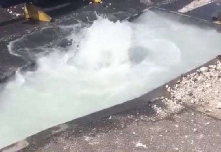 Shocking footage in Margate shows huge water leak erupting onto road