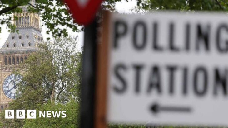 Polling station sign in front of Big Ben